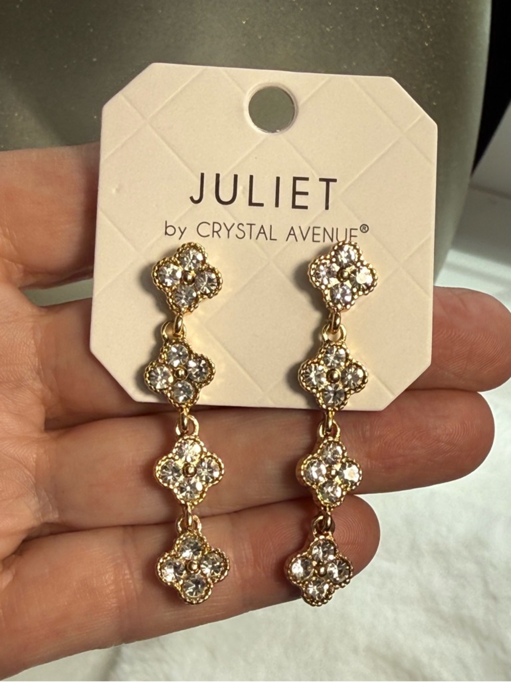 Juliet by Crystal Avenue Gold Crystal Clover Drop Earrings